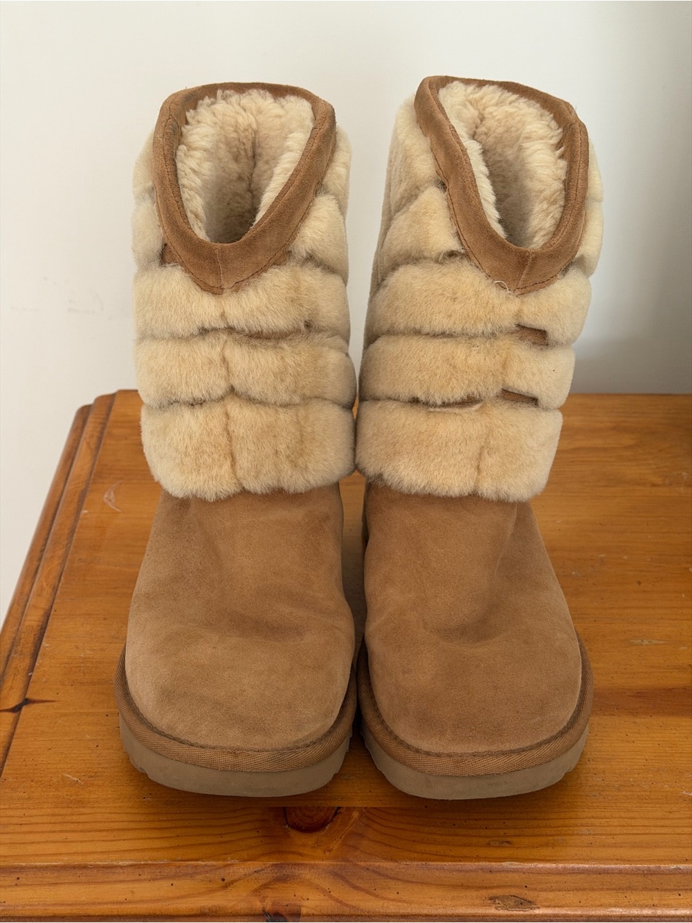 UGG Chestnut Suede Winter Boots with Cream Fur Cuff